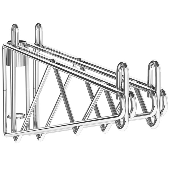 A Metro stainless steel shelf support with two metal brackets.