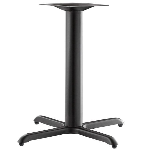 A black metal Lancaster Table & Seating Excalibur outdoor table base with a pedestal leg.