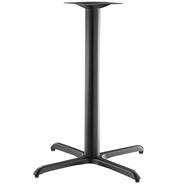 A black metal Lancaster Table & Seating Excalibur table base with a pedestal column.