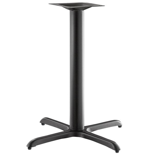 A Lancaster Table & Seating Excalibur black metal pedestal table base with a black pole.