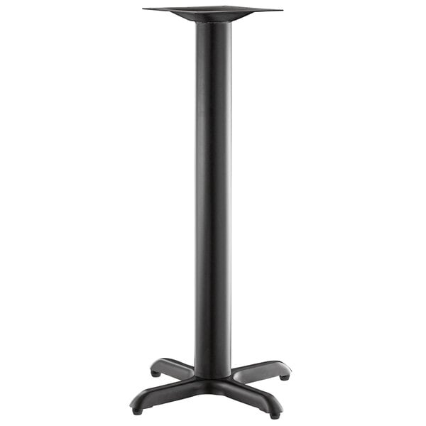 A black metal Lancaster Table & Seating Excalibur bar height table base with a pedestal column.