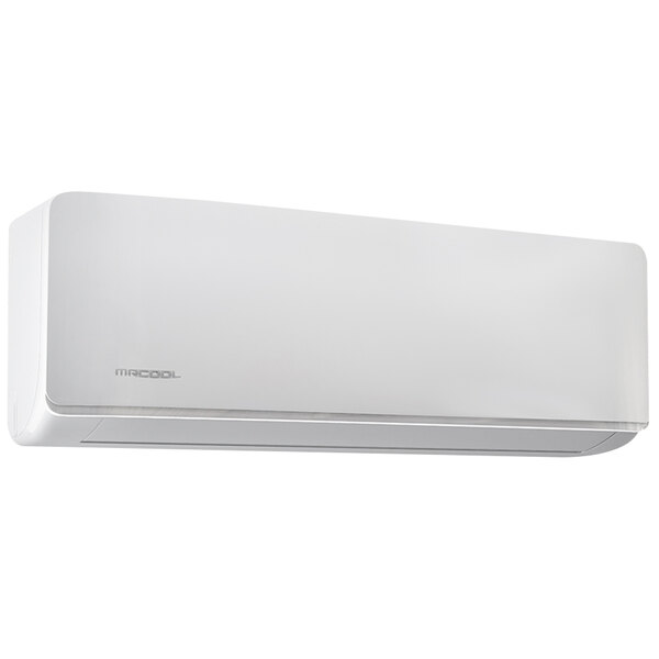 A white rectangular MRCOOL DIY Series ductless mini-split air handler with a white cover.