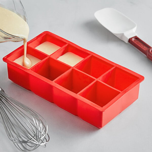 Choice Red Silicone 8 Compartment 2 Cube Ice Mold