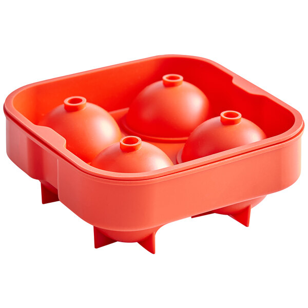 Choice Red Silicone 4 Compartment 2 Sphere Ice Mold