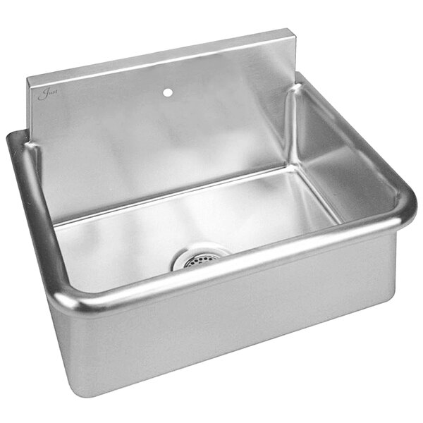A Just Manufacturing stainless steel wall hung surgeon scrub sink with a faucet hole.