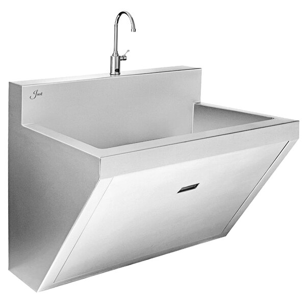 Just Manufacturing J7701S Stainless Steel Wall Hung Single Bowl Surgeon Scrub Sink with 1 Sensor Faucet - 30" x 17 1/2" x 11" Bowl