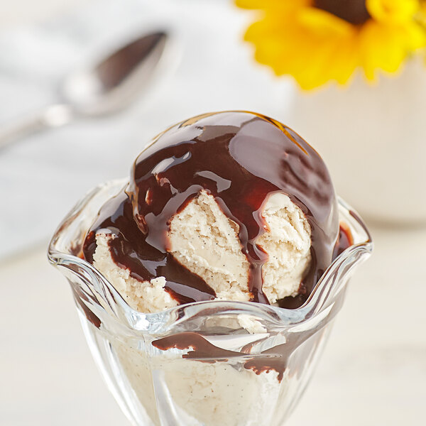 A sundae with J. Hungerford Smith Chocolate Fudge Topping.