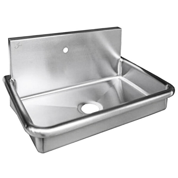 A stainless steel Just Manufacturing surgeon scrub sink with a faucet hole.