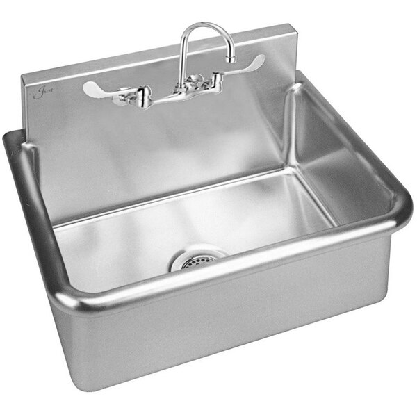 Just Manufacturing A18664T Stainless Steel Wall Hung Single Bowl Surgeon Scrub Sink with Faucet - 28" x 20" x 10 1/2" Bowl