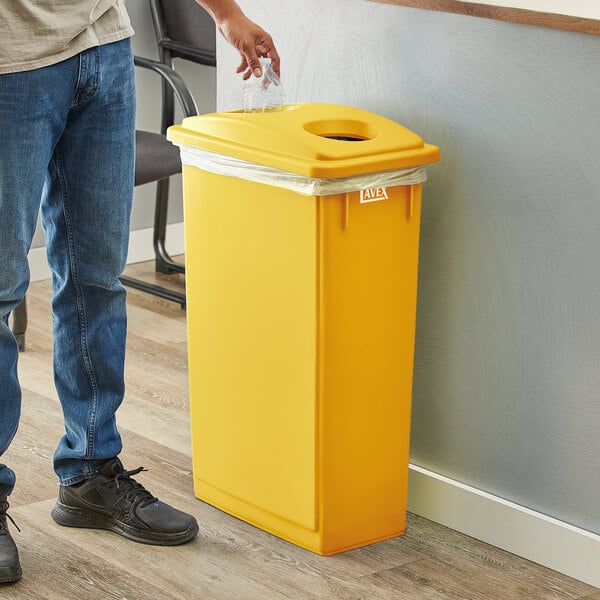 Lavex 23 Gallon Yellow Slim Rectangular Recycle Bin with Bottle / Can Lid