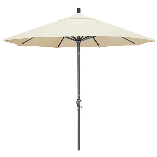 A white California Umbrella with a hammertone aluminum pole.