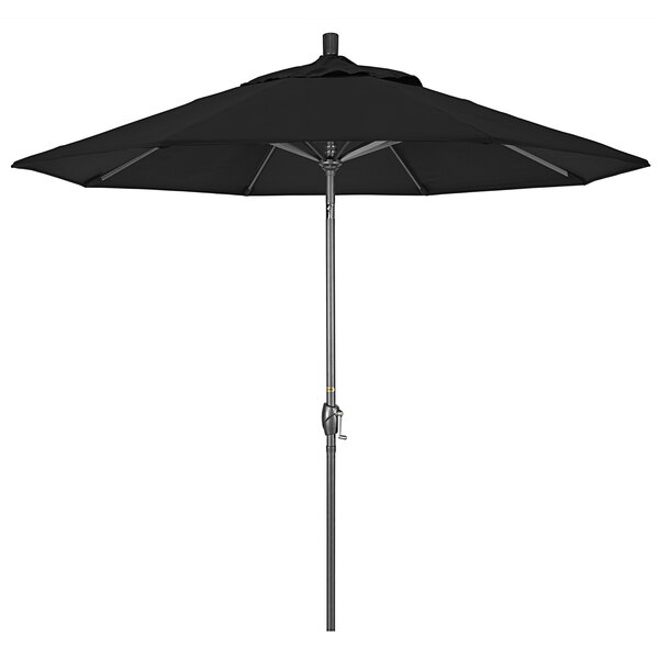A black California Umbrella on a hammertone aluminum pole.