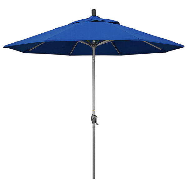 A Pacific blue California Umbrella on a hammertone aluminum pole.