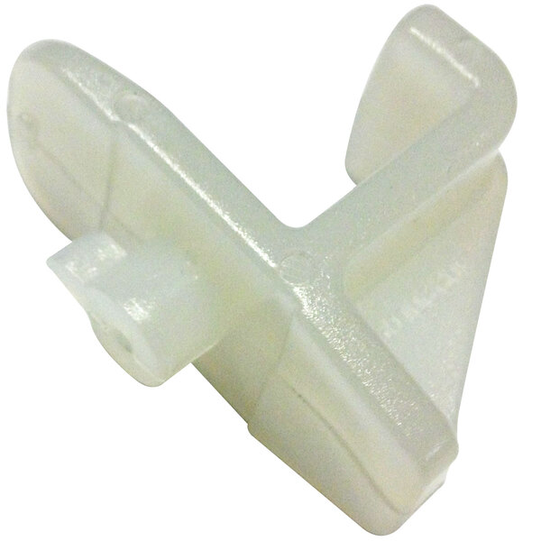 A white plastic shelf clip for a Beverage-Air refrigerator.