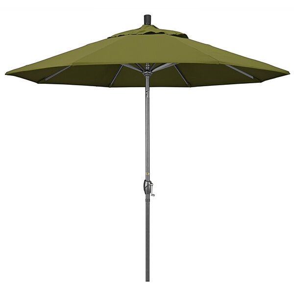 A green California Umbrella on a hammertone aluminum pole.