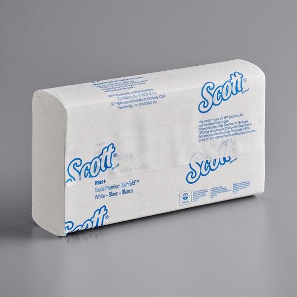 A white paper towel with blue text that reads "Scott Control"