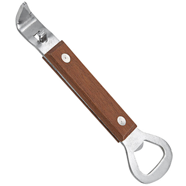 A Tablecraft magnetic bottle opener with a wooden handle.