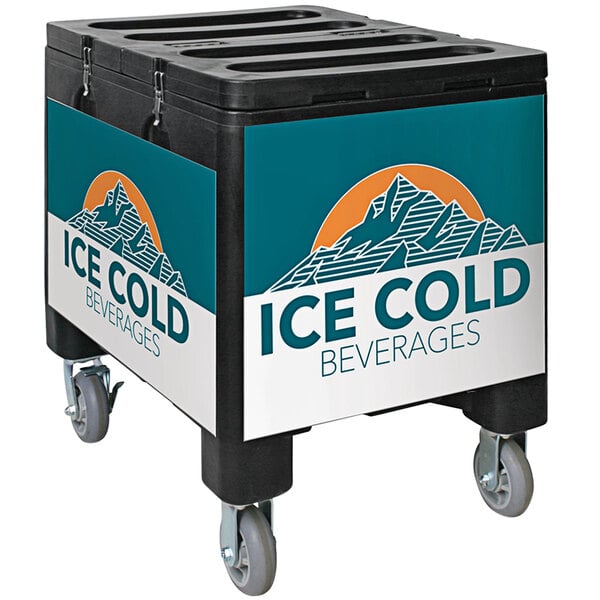 IRP 3101491 Black Ice Caddy 200 lb. Mobile Ice Bin / Beverage Merchandiser with Ice Cold Beverages Graphic