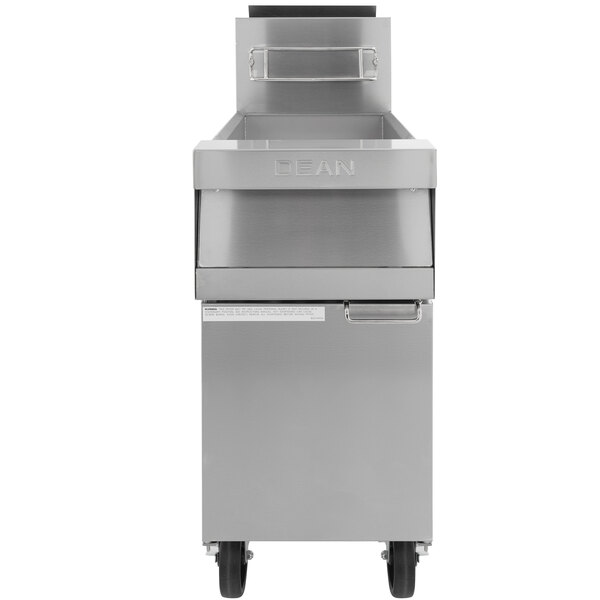 A Dean stainless steel natural gas fryer with a silver tray.
