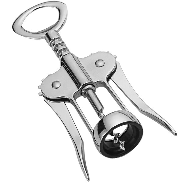 A TableCraft chrome-plated wing corkscrew with a cork and a ring.