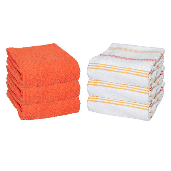 15 x 25 Saffron Diamond Pattern 40 oz. Premier 100% Cotton Terry Kitchen Towel - 6/Pack