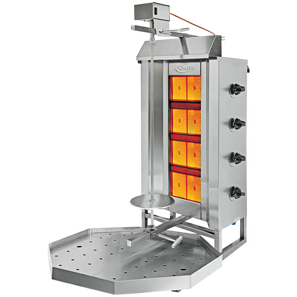 An Axis natural gas doner kebab machine with four burners on it.