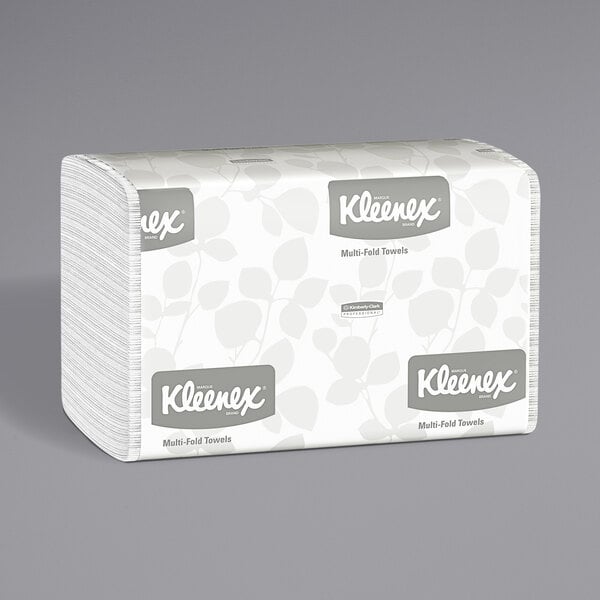 A case of Kleenex M-Fold Towels with a white box.