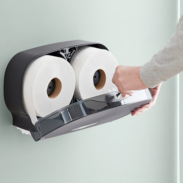 Lavex Select Black Compact Jumbo Jr. 7" Toilet Tissue Twin Dispenser