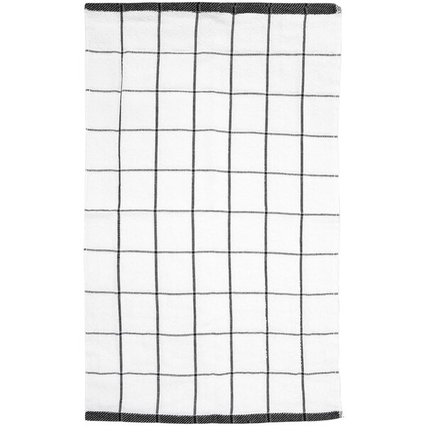 Monarch Brands Cooks Linen 15 x 25 Black Windowpane Pattern 32 oz. 100%  Cotton Terry Kitchen Towel - 12/Pack