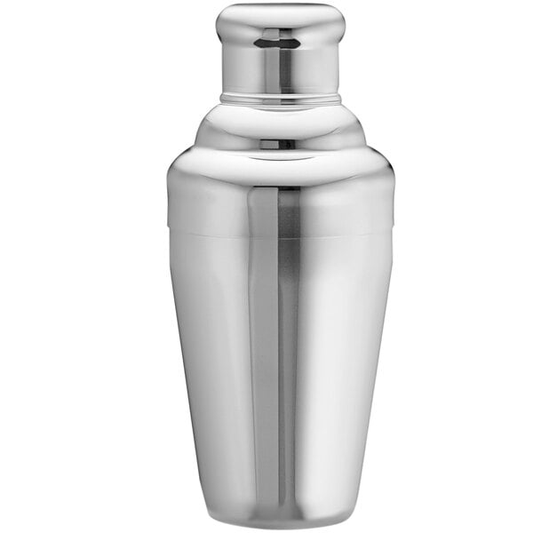 A Tablecraft stainless steel cocktail shaker with a silver cap.