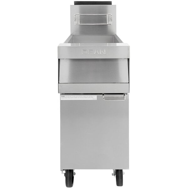 A large stainless steel Dean PowerRunner floor fryer for natural gas.