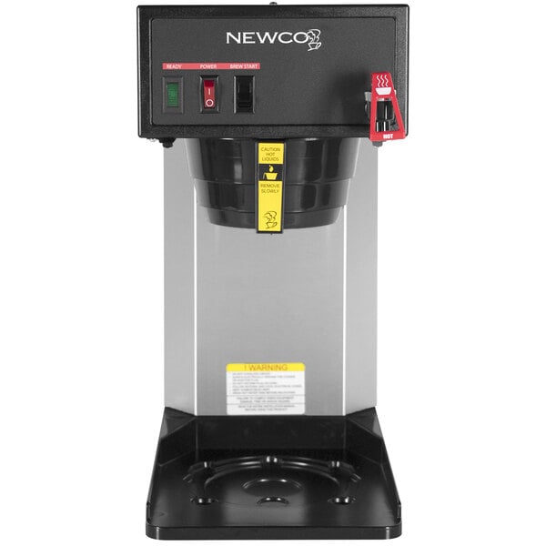 A black and silver Newco commercial coffee maker with a circular thermal carafe.