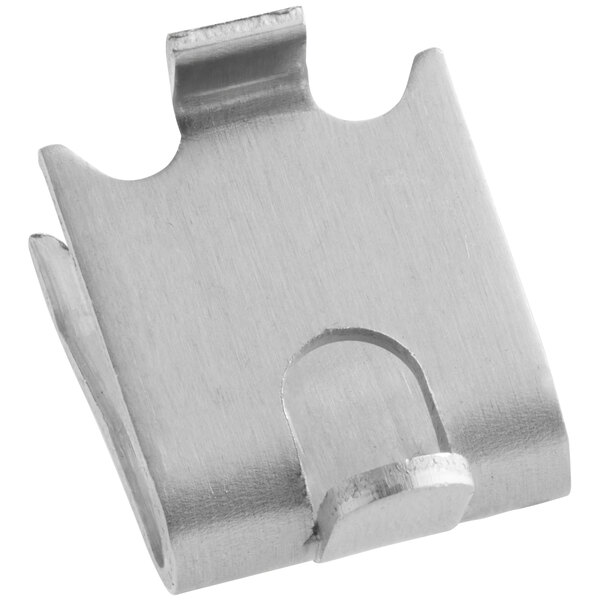 A stainless steel shelf clip.