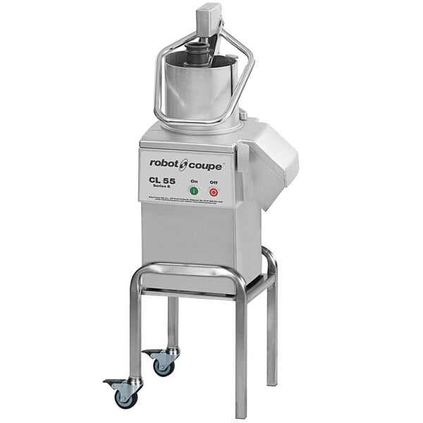 A Robot Coupe CL55 food processor with a round lid.