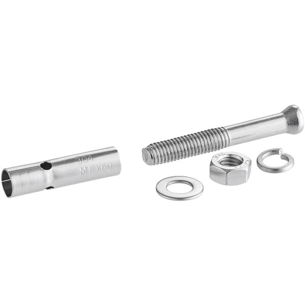A stainless steel bolt and nut set for an Avantco potato peeler.
