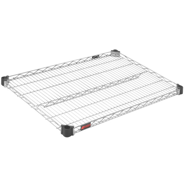 A Eagle Group stainless steel wire shelf with black reverse mat wire.