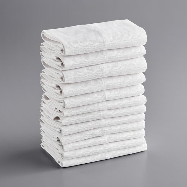 Choice 15 x 26 White 24 oz. Cotton Herringbone Kitchen Towel - 12/Pack