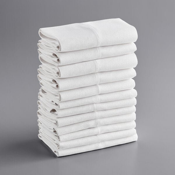 Choice 15 x 26 White 24 oz. Cotton Herringbone Kitchen Towel