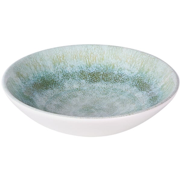 An Elite Global Solutions Monet melamine bowl with a speckled sea moss surface.