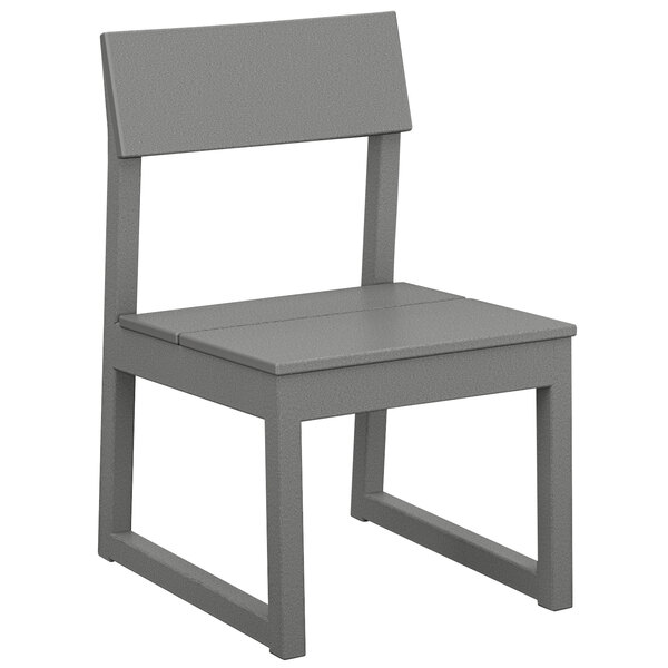 A grey POLYWOOD dining side chair with a backrest.
