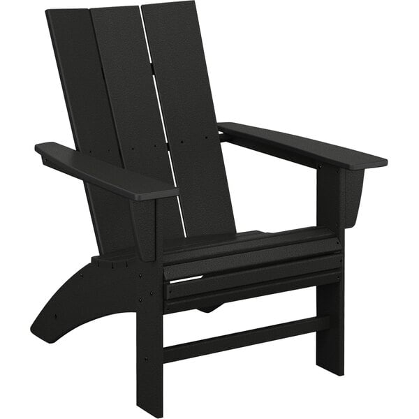 A black POLYWOOD modern Adirondack chair with armrests.