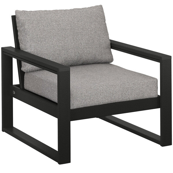 A POLYWOOD Edge black and grey club arm chair with a grey cushion.