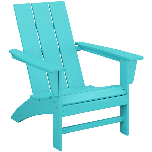 A teal POLYWOOD modern Adirondack chair with armrests.