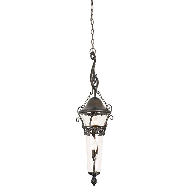 A Kalco Anastasia hanging lantern with a clear glass shade.