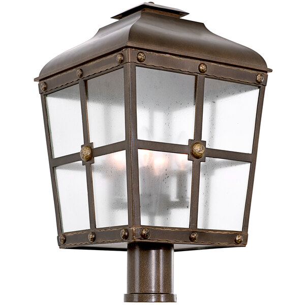A Kalco Sherwood large outdoor light fixture with glass panels.