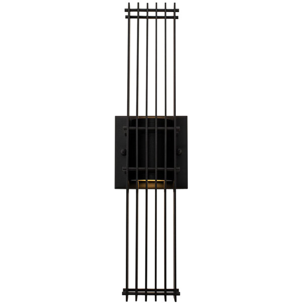 A black metal rectangular cage with a light inside.