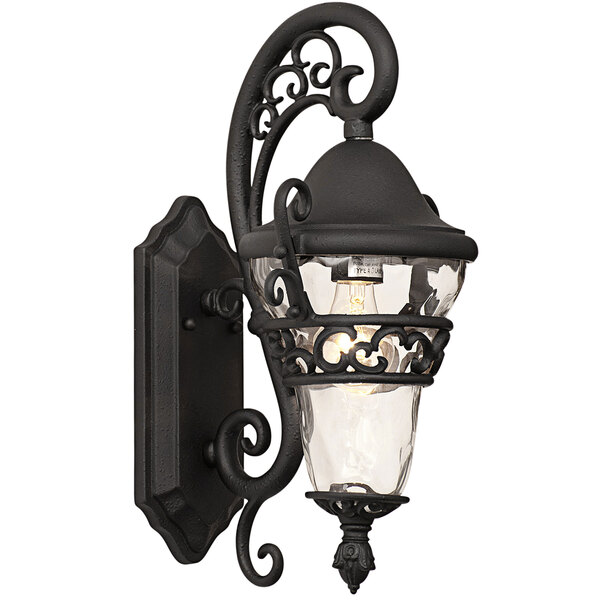 A Kalco Anastasia small wall sconce with a matte black finish and clear glass shade.