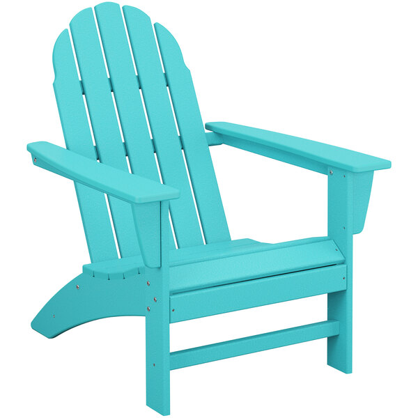 A teal POLYWOOD adirondack chair with armrests.