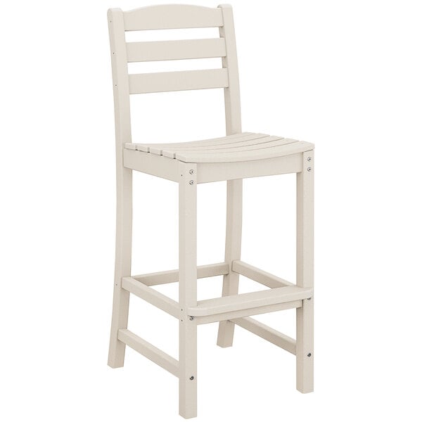 A POLYWOOD La Case Sand Bar Side Chair with a white wooden seat and backrest.