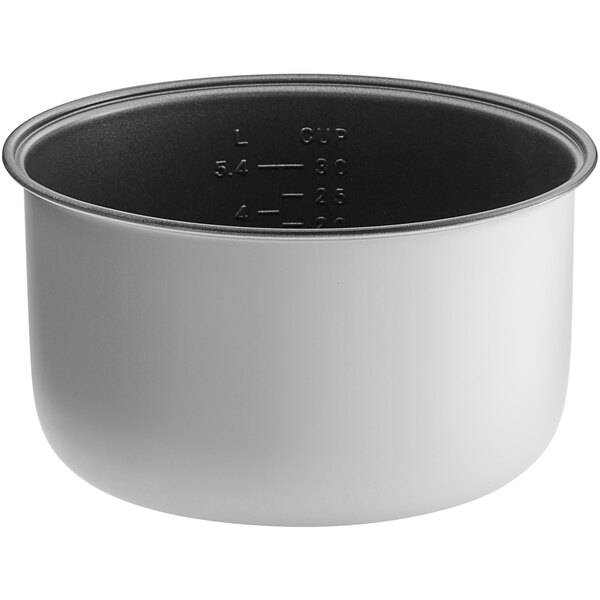 A white Galaxy non-stick pot with a black lid.